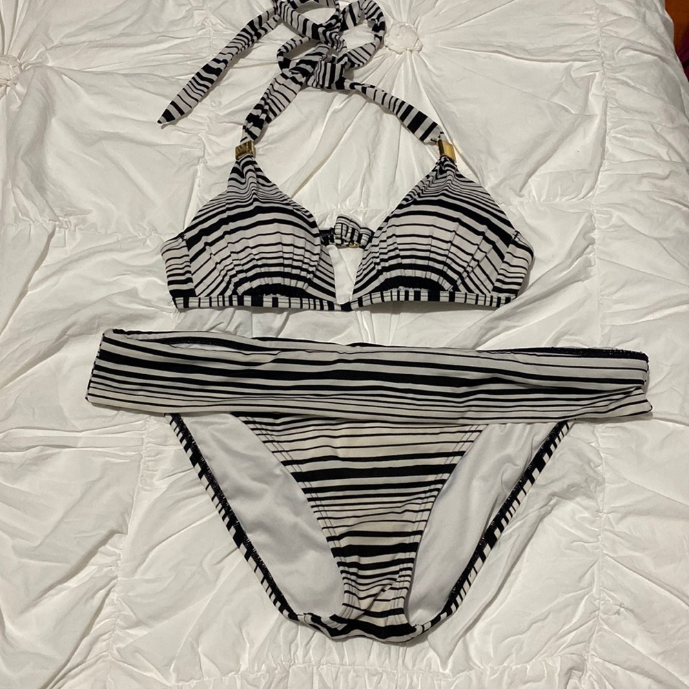 Black and white striped bikini